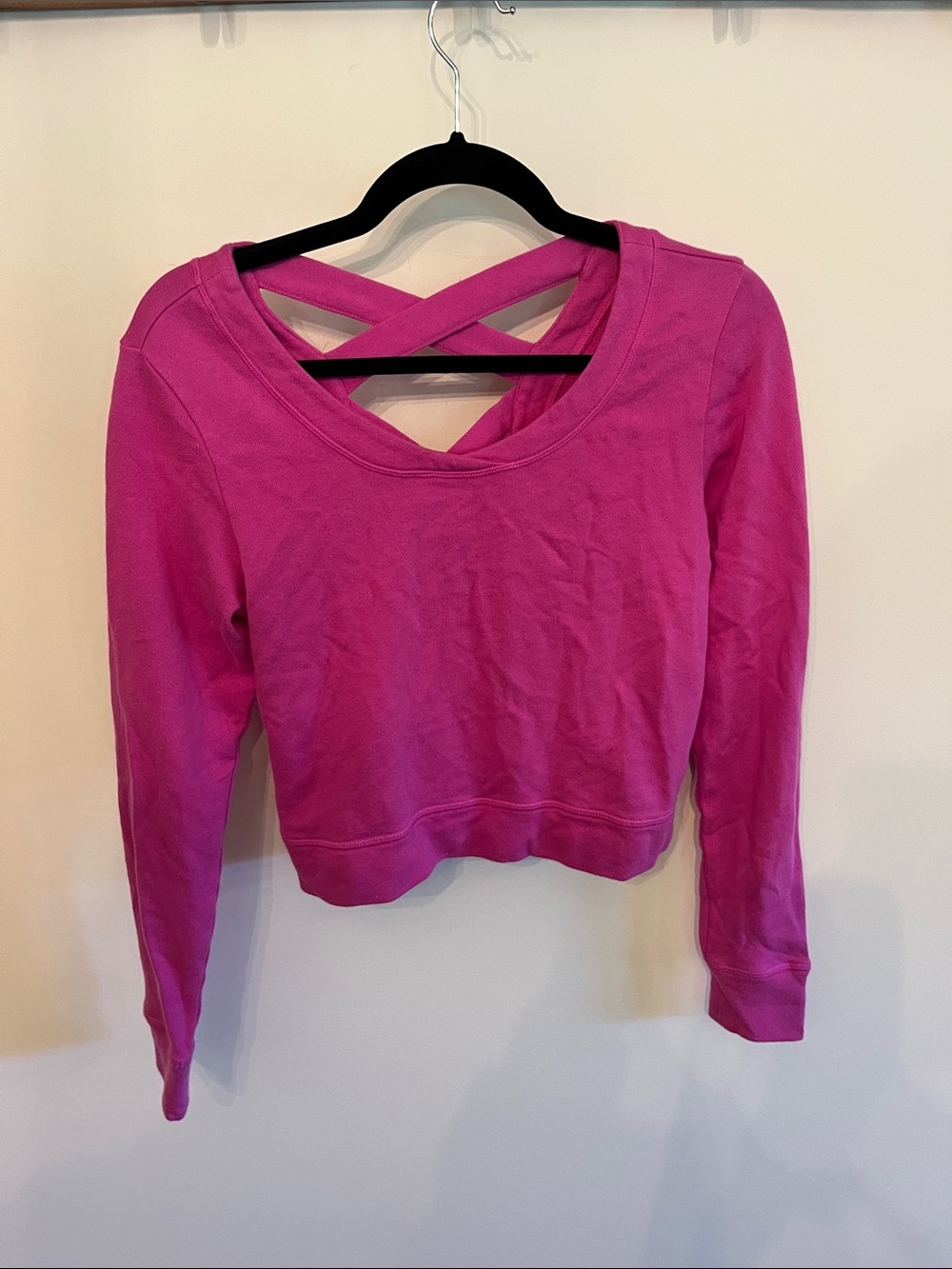 Lucy Fuchsia Cropped Crisscross Back Sweatshirt